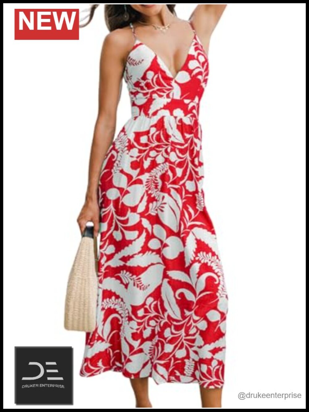Women Floral Maxi Dress Spaghetti Strap Deep V Neck Backless Smocked Casual